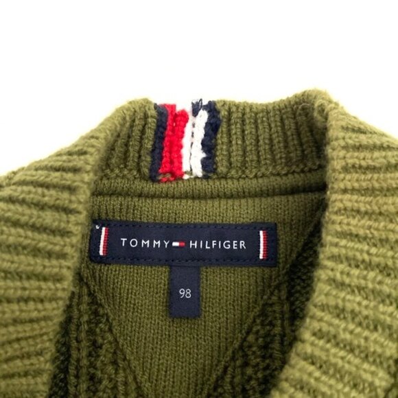 Tommy Hilfiger Green Cable Knit Sweater Boys size 98 (3 yr) Fisherman Pullover - Picture 4 of 5